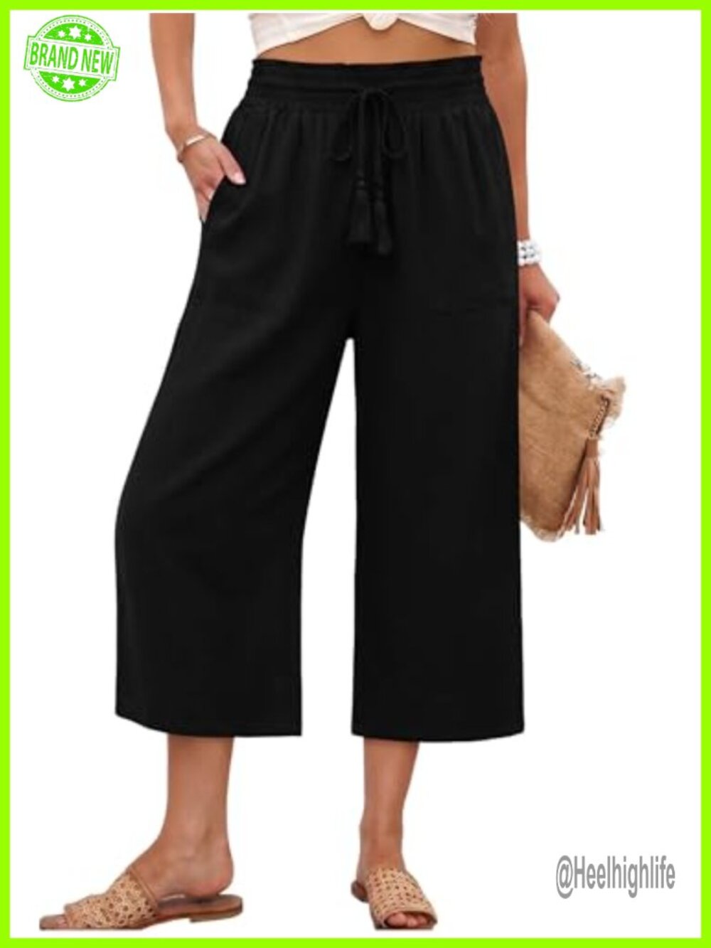 Wide Leg Capri Pants High Waisted Drawstring Palazzo Cropped Trousers with